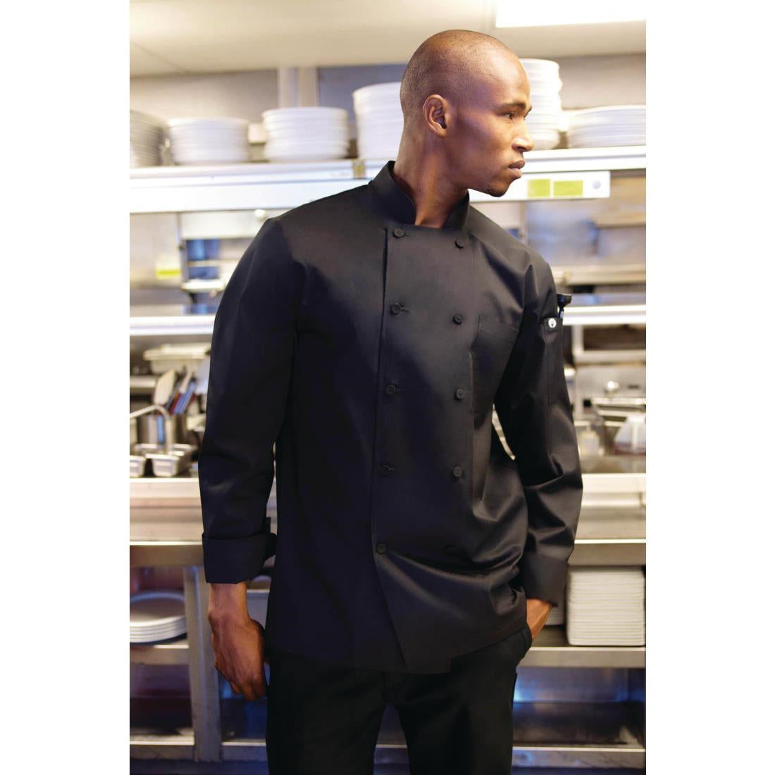 B648-L Chef Works Calgary Cool Vent Unisex Chefs Jacket Black L