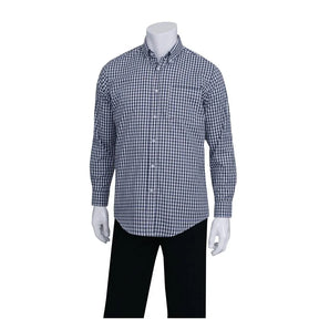 B676-L Chef Works Mens Dress Shirt Dark Navy Gingham L - JD Catering Equipment Solutions Ltd
