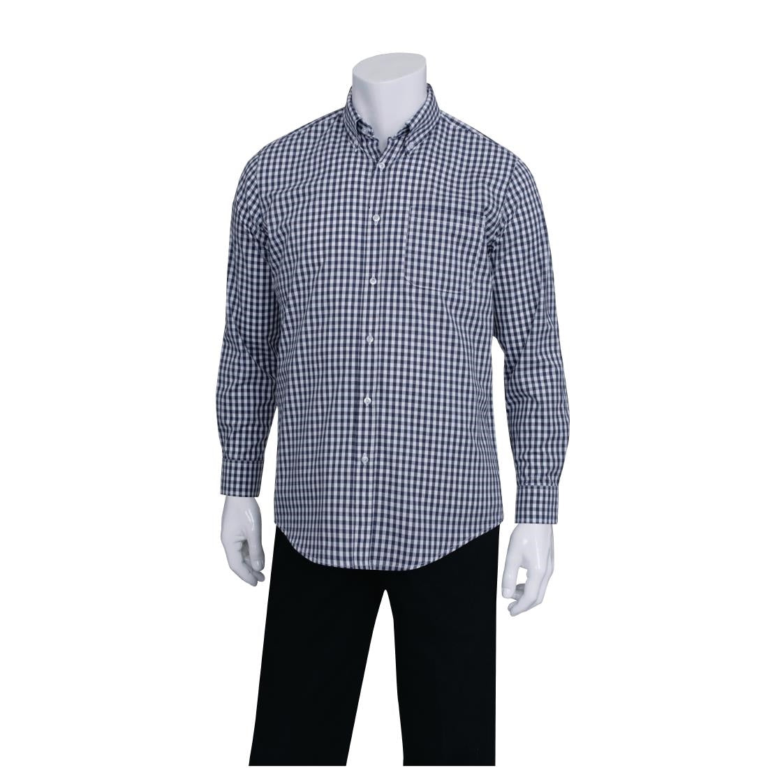 B676-XL Chef Works Mens Dress Shirt Dark Navy Gingham XL