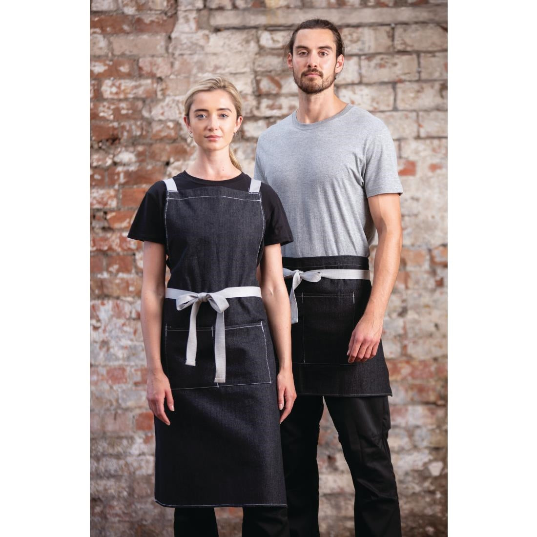 BB057 Southside X-Cross Back Bib Apron Denim Black