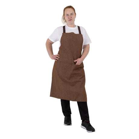 BA120 Southside X-Cross Back Bib Apron Denim Tan (Brown Ties) - 1000x700mm