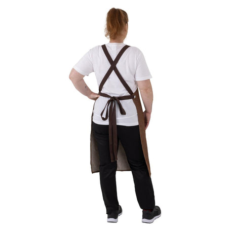 BA120 Southside X-Cross Back Bib Apron Denim Tan (Brown Ties) - 1000x700mm