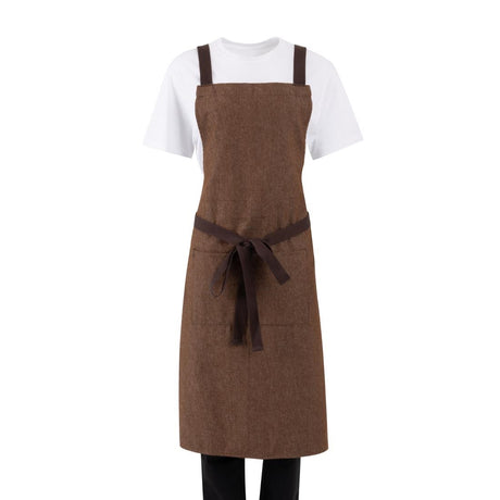 BA120 Southside X-Cross Back Bib Apron Denim Tan (Brown Ties) - 1000x700mm