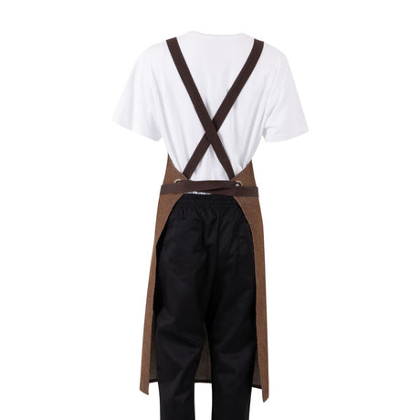 BA120 Southside X-Cross Back Bib Apron Denim Tan (Brown Ties) - 1000x700mm