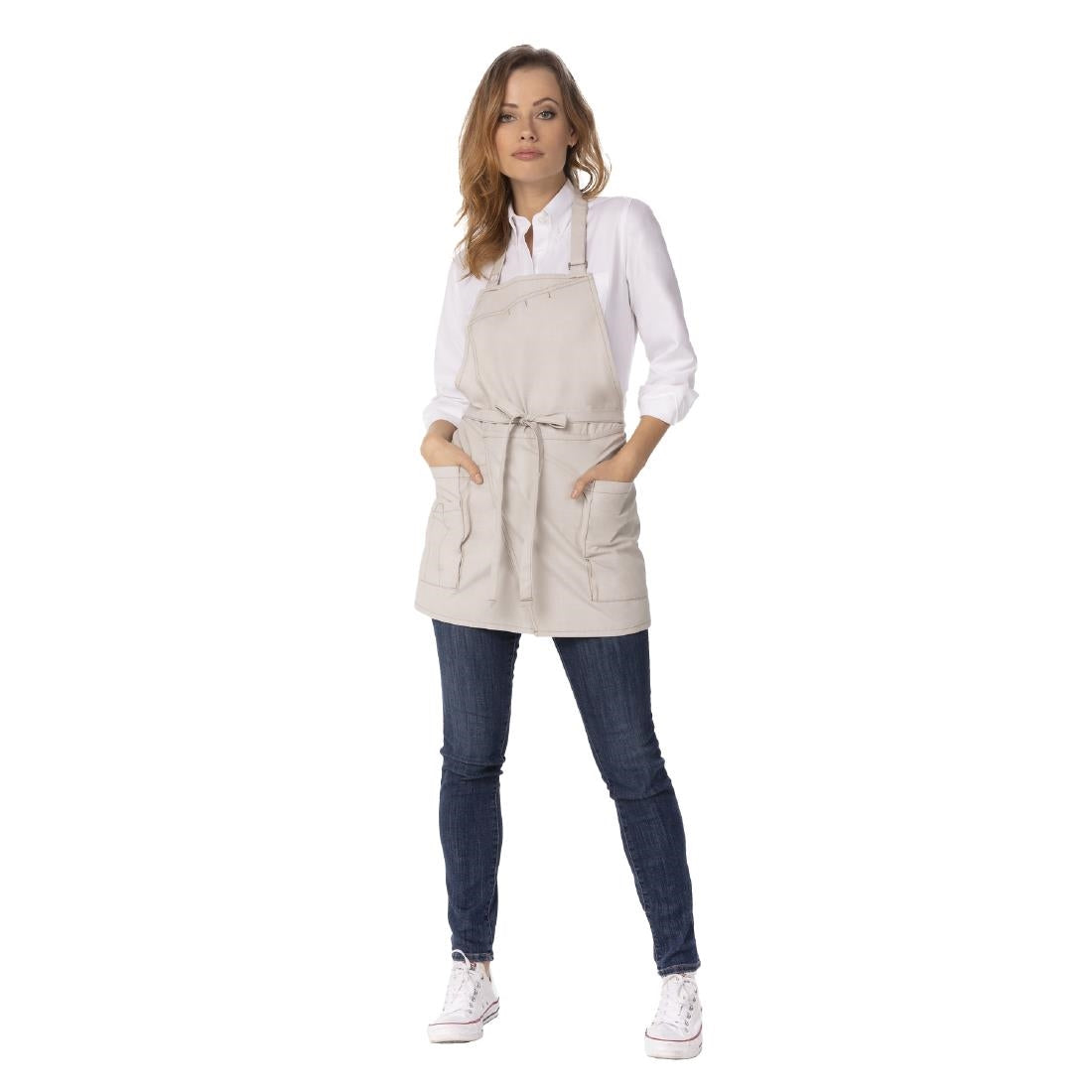 BA126 Chef Works Medford Bib Apron Natural
