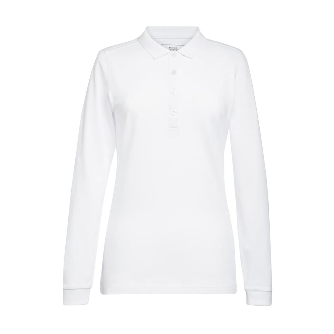 BA141-L Brook Taverner Anna Womens Long Sleeve Polo Shirt White Size L