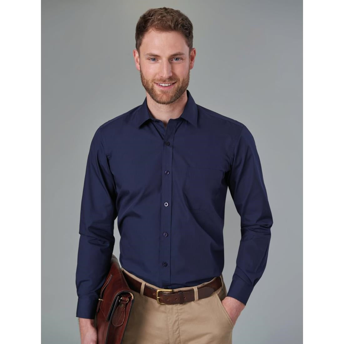 BA148-15 Brook Taverner Mens Long Sleeve Rapino Shirt Navy 15 1/2"