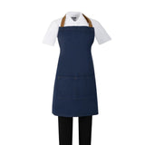 BA158 Southside Short Length Bib Apron Denim Blue with Tan Ties