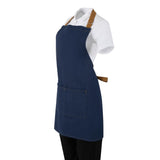 BA158 Southside Short Length Bib Apron Denim Blue with Tan Ties