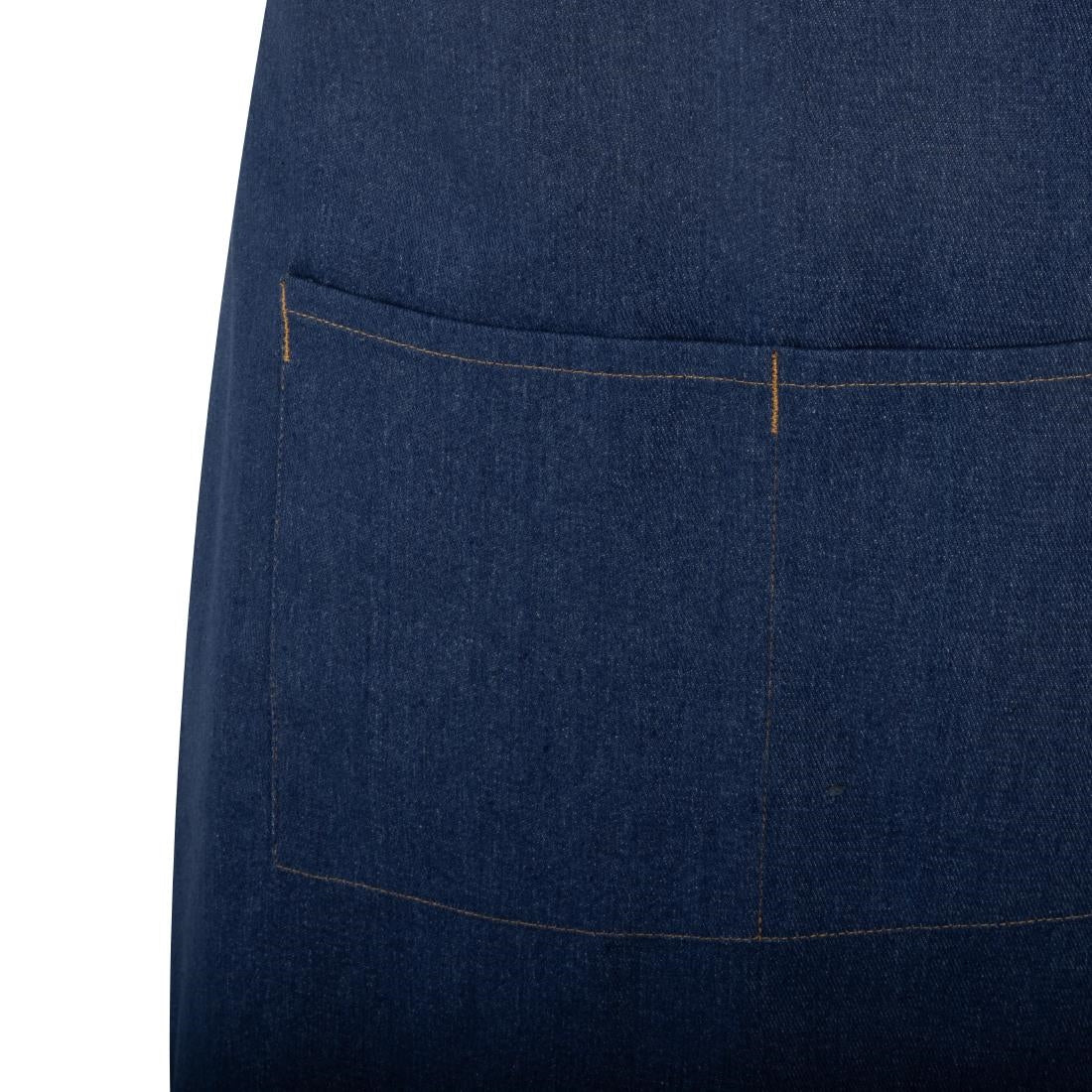 BA158 Southside Short Length Bib Apron Denim Blue with Tan Ties