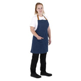 BA158 Southside Short Length Bib Apron Denim Blue with Tan Ties