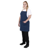 BA158 Southside Short Length Bib Apron Denim Blue with Tan Ties