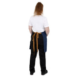 BA158 Southside Short Length Bib Apron Denim Blue with Tan Ties