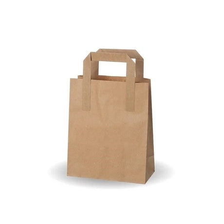 Flat Handle Paper Bag - Kraft - Small - 17x7.4x21.5cm 70gsm - 250/ctn - kraft - BioPak commercial catering consumable