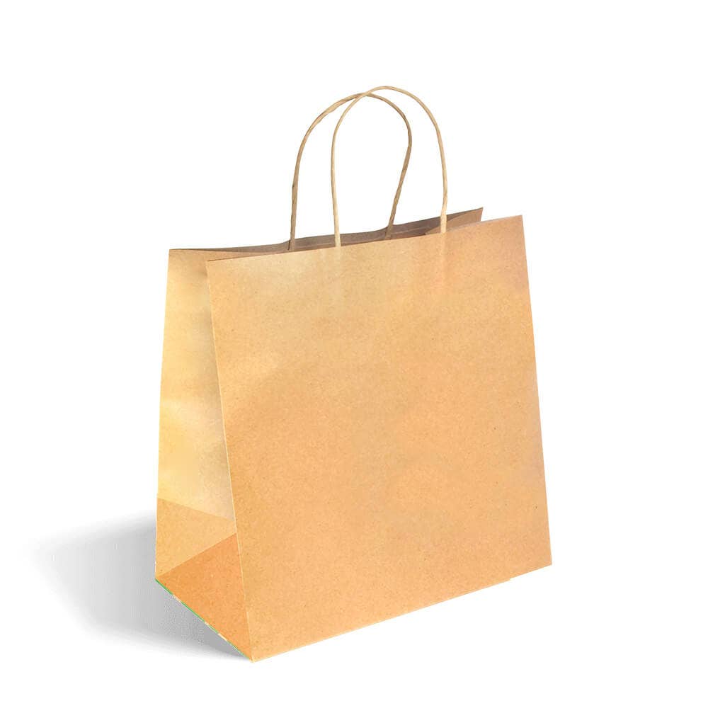 Twist Handle Paper Bag - Kraft - Large - 250/ctn - kraft - BioPak commercial catering consumable