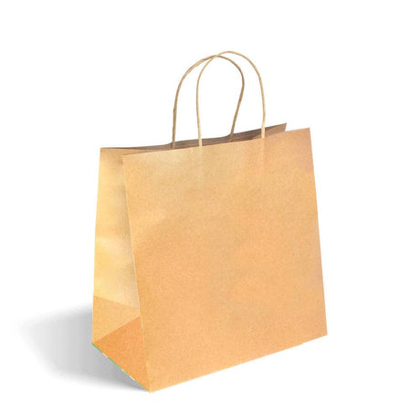 Twist Handle Paper Bag - Kraft - Large - 250/ctn - kraft - BioPak commercial catering consumable