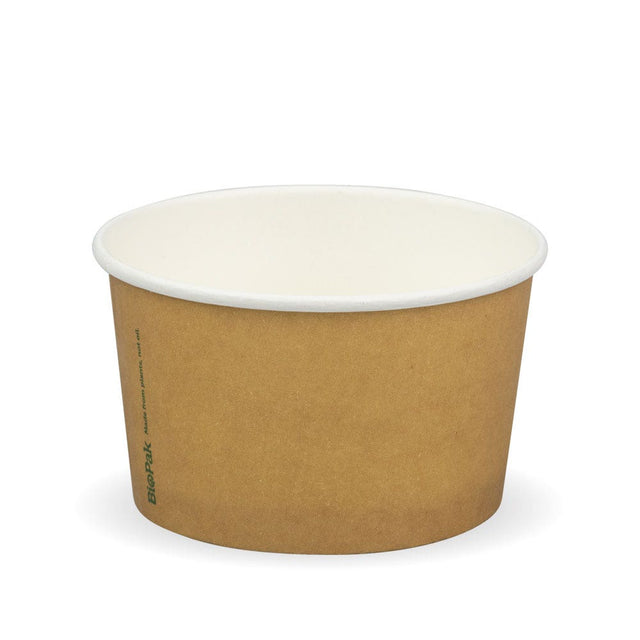 Paper PLA Lined Ice Cream BioCup - 240ml/8oz - 1000/ctn - printed kraft-look - BioPak commercial catering consumable
