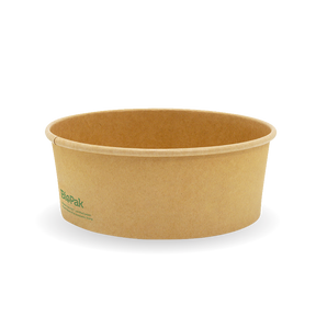 Wide Paper PLA Lined BioBowl - Kraft - Extra Large - 1300ml - 200/carton - printed kraft-look - BioPak commercial catering consumable