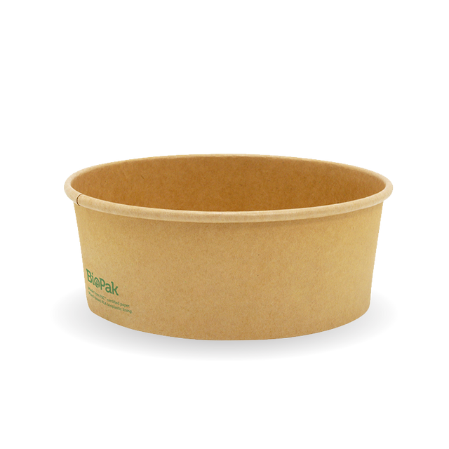 Wide Paper PLA Lined BioBowl - Kraft - Extra Large - 1300ml - 200/carton - printed kraft-look - BioPak commercial catering consumable