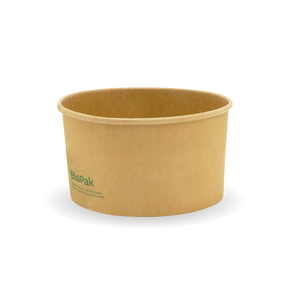 Wide Paper PLA Lined BioBowl - Kraft - Large - 1000ml - 400/ctn - printed kraft-look - BioPak commercial catering consumable