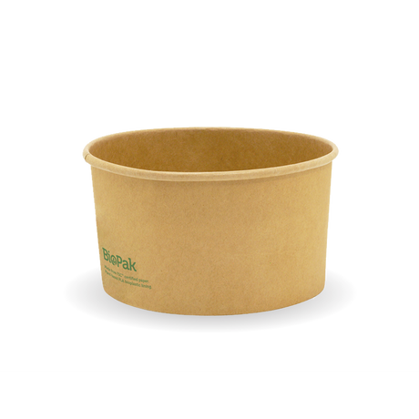 Wide Paper PLA Lined BioBowl - Kraft - Large - 1000ml - 400/ctn - printed kraft-look - BioPak commercial catering consumable