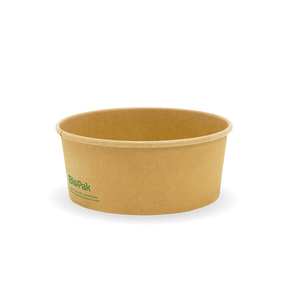 Wide Paper PLA Lined BioBowl - Kraft - Medium- 750ml - 400/ctn - printed kraft-look - BioPak commercial catering consumable