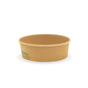 Wide Paper PLA Lined BioBowl - Kraft - Small - 500ml - 400/ctn - printed kraft-look - BioPak commercial catering consumable
