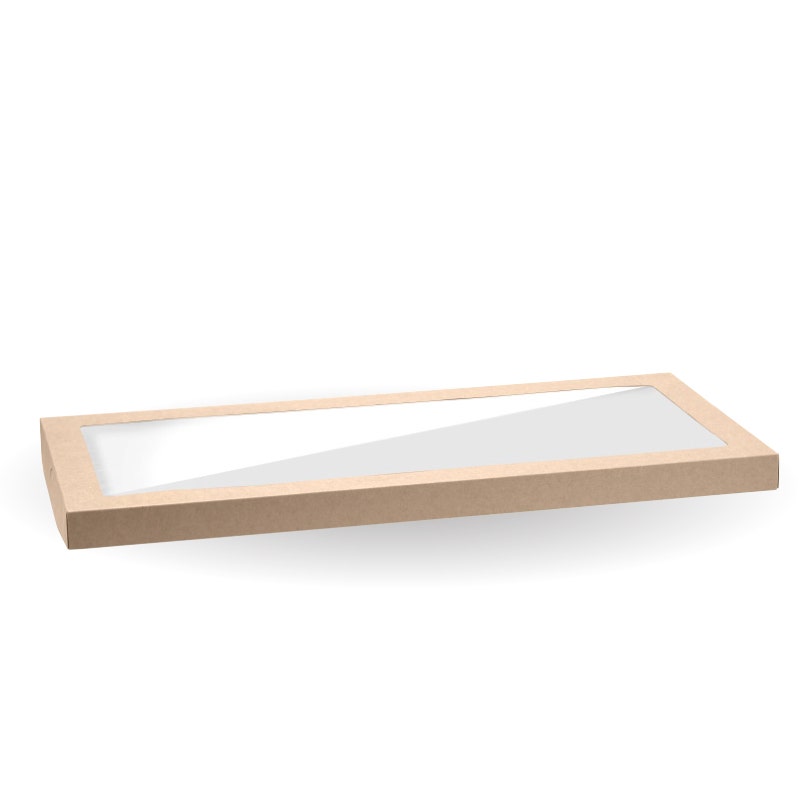 BioBoard Catering Tray PLA Window Lid - Kraft - Large - 50/ctn - kraft - BioPak commercial catering consumable