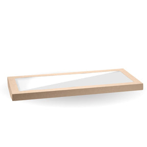 BioBoard Catering Tray PLA Window Lid - Kraft - Large - 50/ctn - kraft - BioPak commercial catering consumable