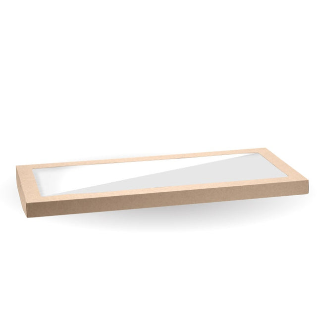 BioBoard Catering Tray PLA Window Lid - Kraft - Large - 50/ctn - kraft - BioPak commercial catering consumable