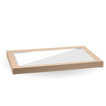 BioBoard Catering Tray PLA Window Lid - Kraft - Extra Large - 50/ctn - kraft - BioPak commercial catering consumable
