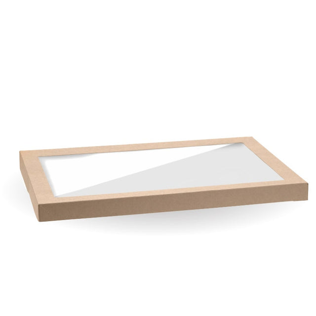 BioBoard Catering Tray PLA Window Lid - Kraft - Extra Large - 50/ctn - kraft - BioPak commercial catering consumable