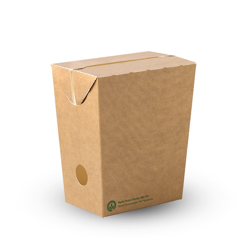 Unlined Small Exnclosd Chip Box - Kraft - 800/ctn - printed kraft-look - BioPak commercial catering consumable