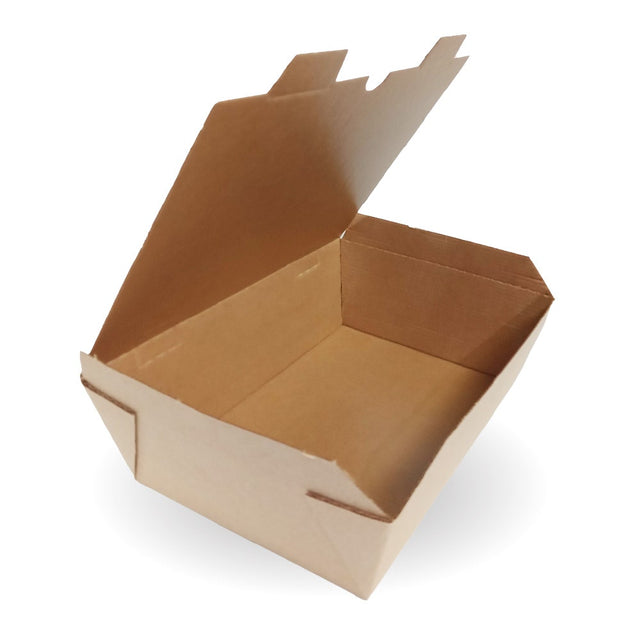 BioBoard Hinged Box- Kraft - Large - 210/ctn - kraft - BioPak commercial catering consumable