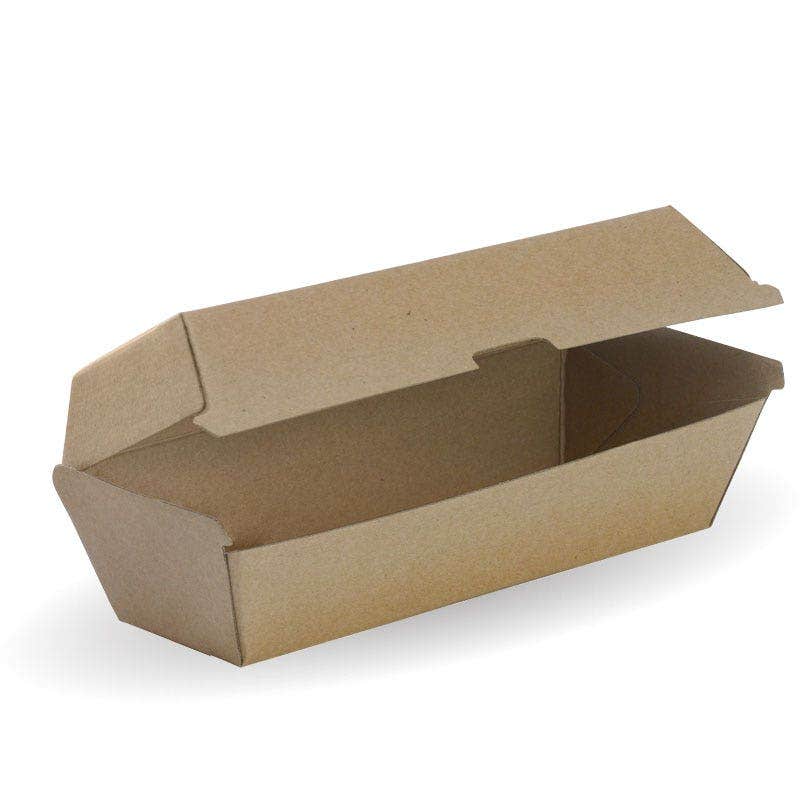 Hot dog box - 209 x 70 x 76mm - kraft - BioPak commercial catering consumable