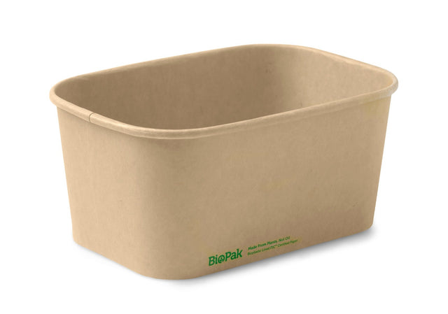 Rectangle PLA Lined Container - Kraft - 1000ml - 300/ctn - kraft - BioPak commercial catering consumable