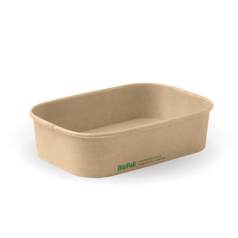 Rectangle PLA Lined Container - Kraft - 500ml - 300/ctn - kraft - BioPak commercial catering consumable