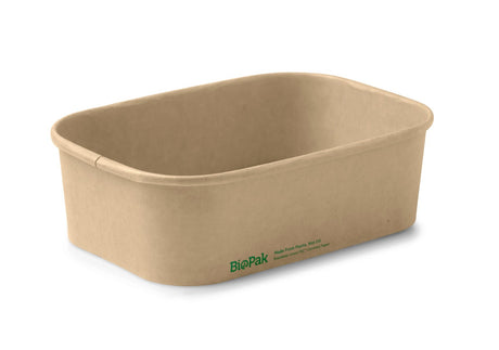 Rectangle PLA Lined Container - Kraft - 650ml - 300/ctn - kraft - BioPak commercial catering consumable