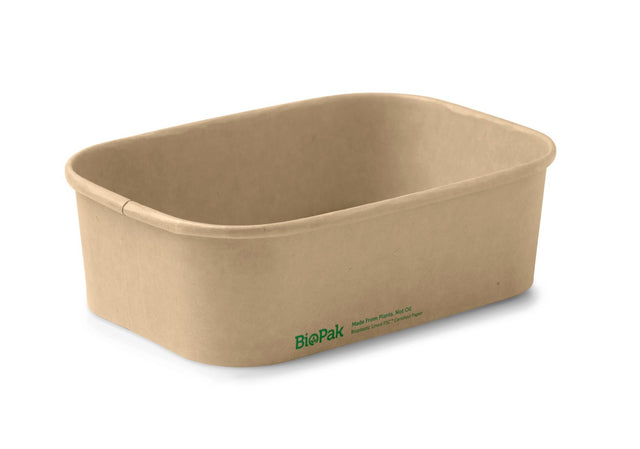 Rectangle PLA Lined Container - Kraft - 650ml - 300/ctn - kraft - BioPak commercial catering consumable