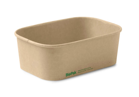 Rectangle PLA Lined Takeaway Container - 750ml - 300/ctn - kraft - BioPak commercial catering consumable