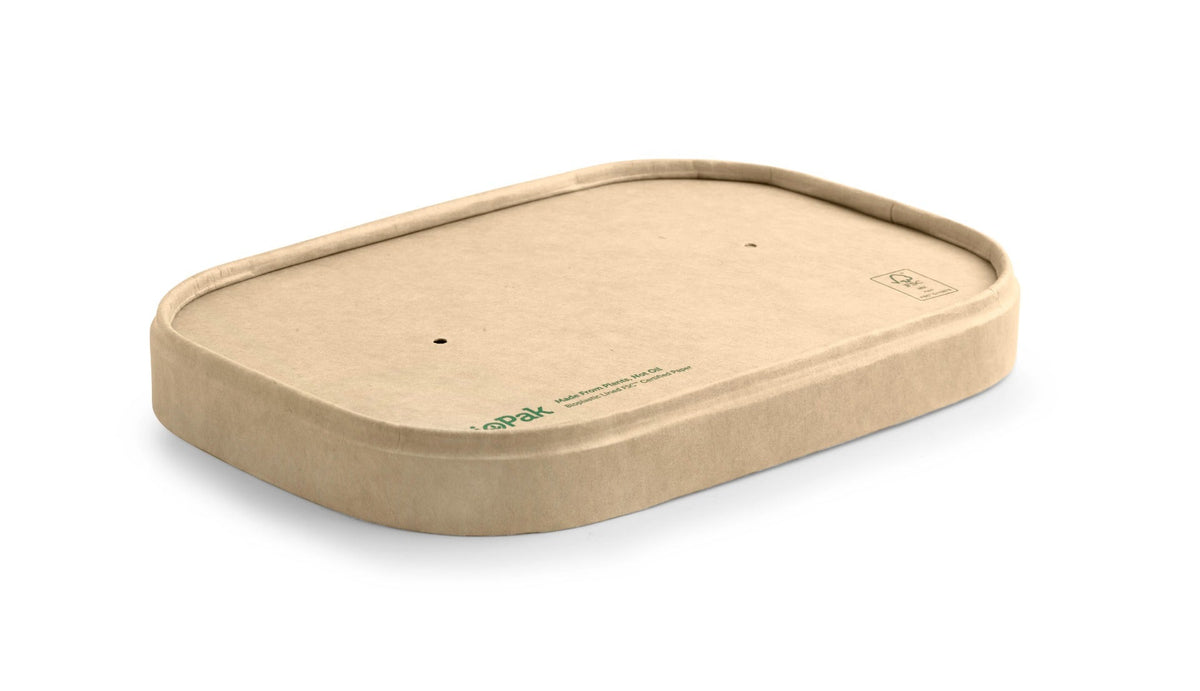 Rectangle PLA Lined Lid - Kraft - 300/ctn - kraft - BioPak commercial catering consumable