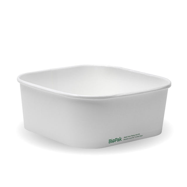Square PLA Lined Takeaway Container - White - 1200ml - 300/ctn - - BioPak commercial catering consumable