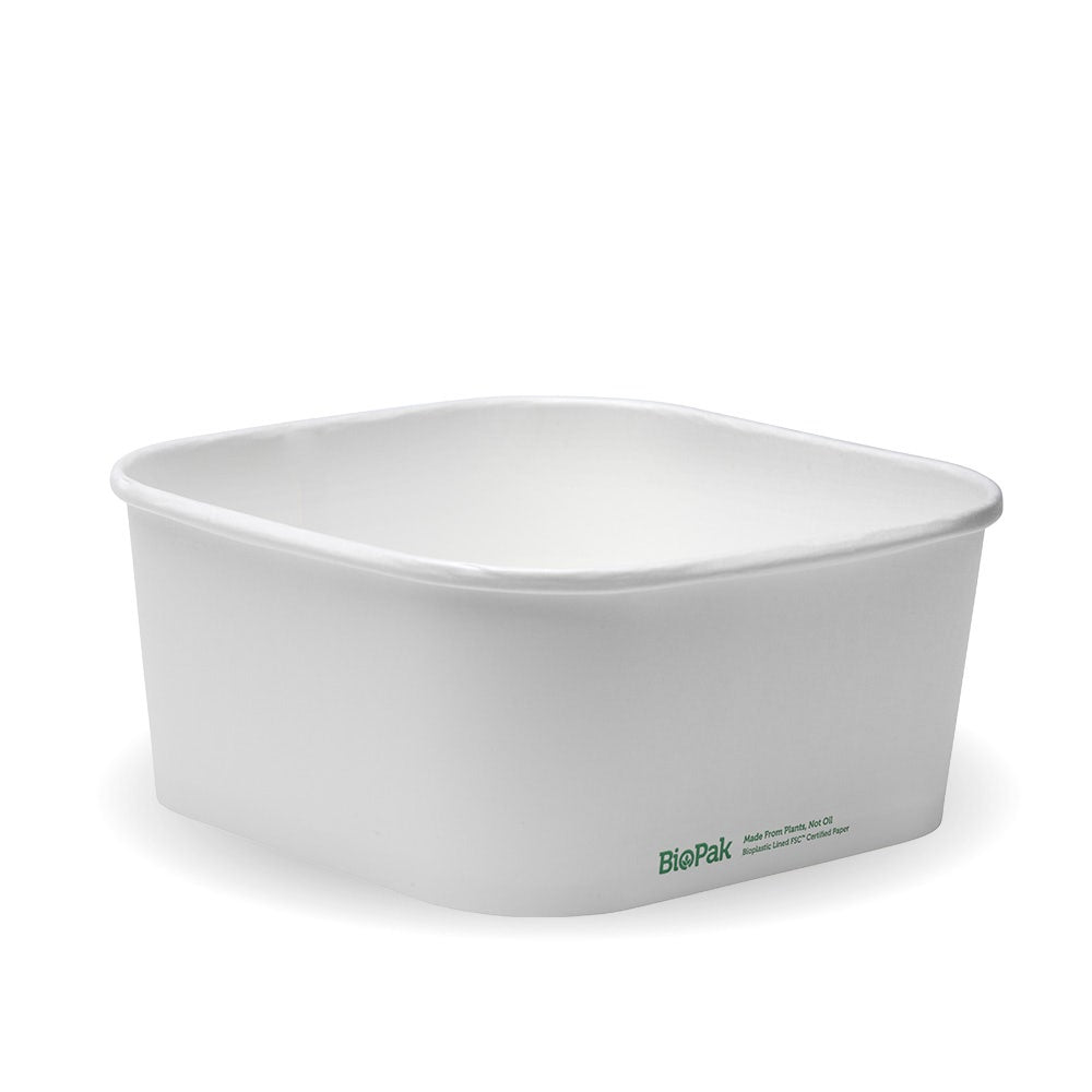 Square PLA Lined Takeaway Container - White - 1400ml - 300/ctn - - BioPak commercial catering consumable