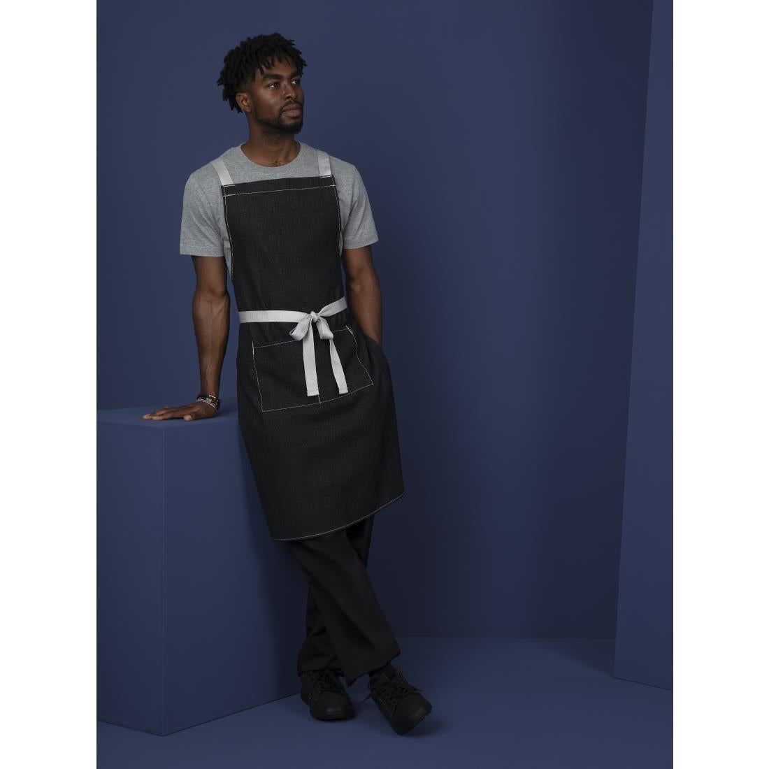 BB057 Southside X-Cross Back Bib Apron Denim Black