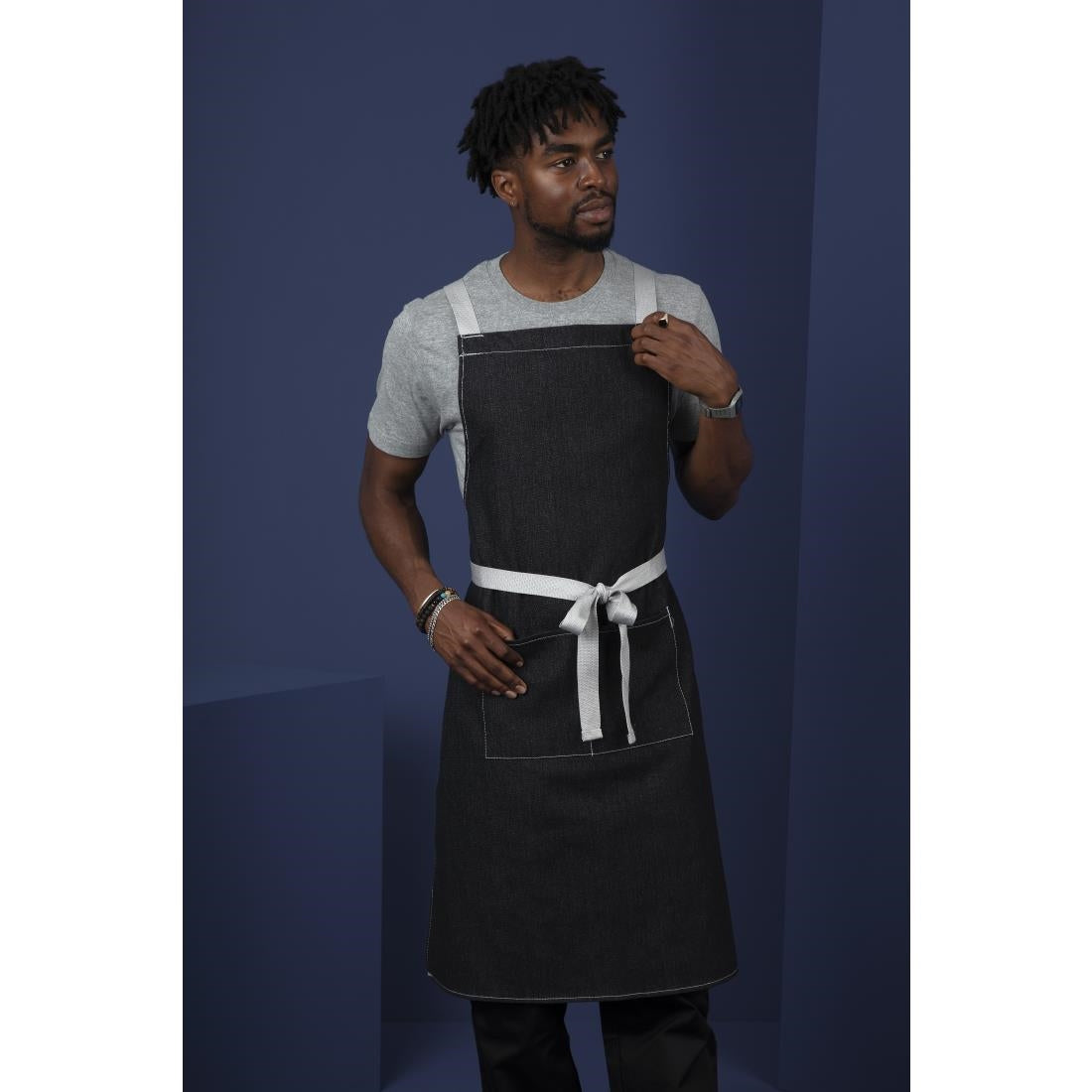 BB057 Southside X-Cross Back Bib Apron Denim Black