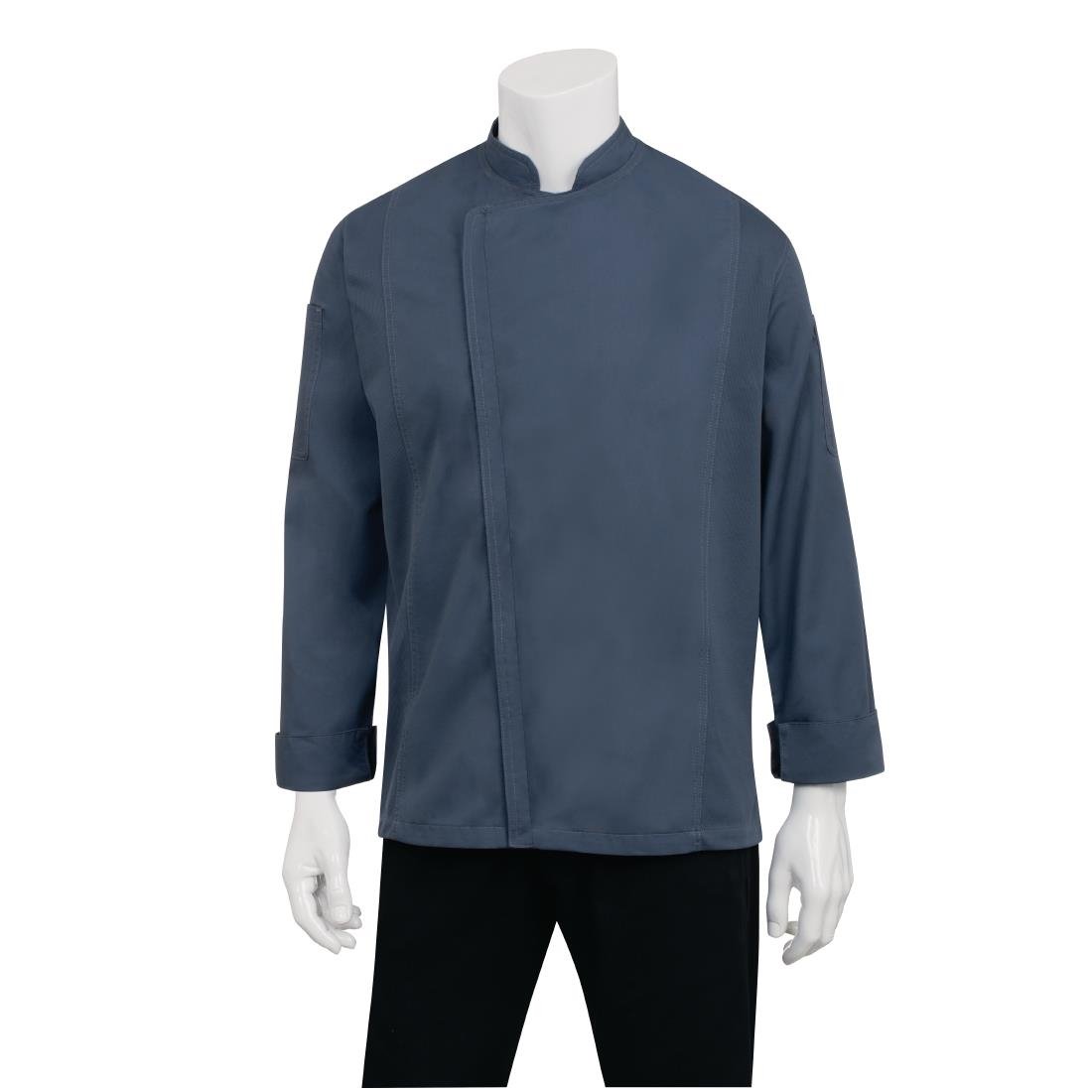 BB084-XXL Chef Works Hartford Lightweight Zipper Unisex Chef Jacket Blue XXL