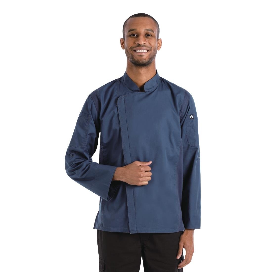 BB084-XS Chef Works Hartford Lightweight Zipper Unisex Chef Jacket Blue XS