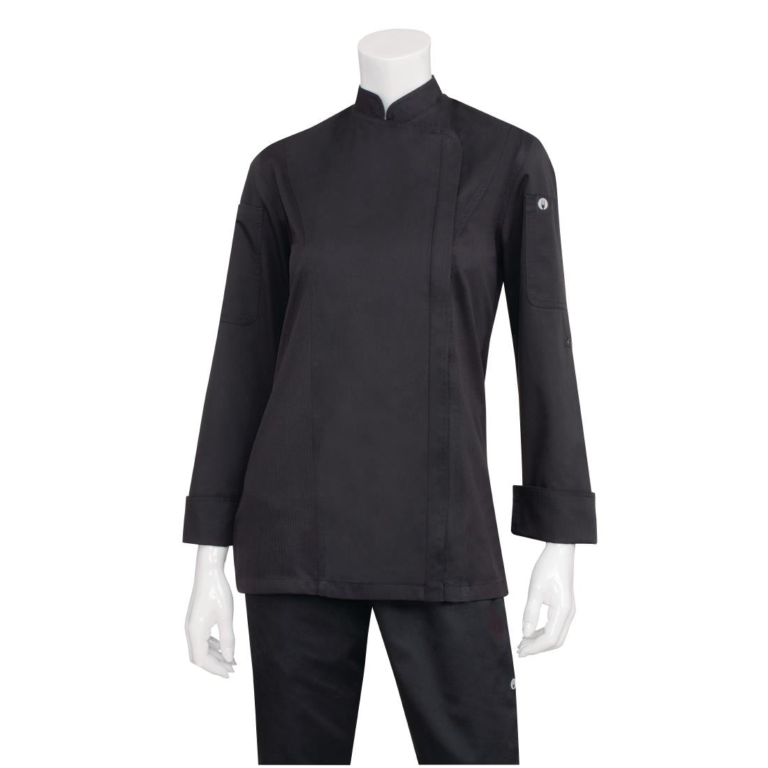 BB090-XS Chef Works Hartford Lightweight Zip Womens Chef Jacket Black XS