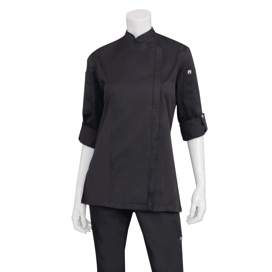 BB090-XS Chef Works Hartford Lightweight Zip Womens Chef Jacket Black XS