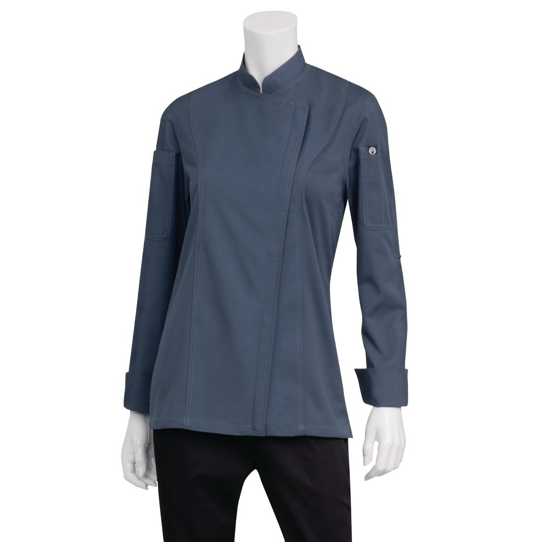 BB091-L Chef Works Hartford Lightweight Zip Womens Chef Jacket Blue L